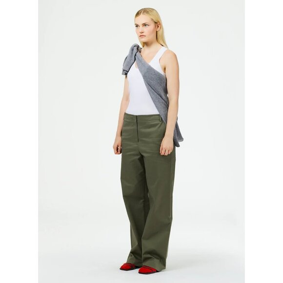 Tibi Rodney Straight Leg Trouser Women's Sage Green Cotton Stretch Pants Size 8